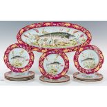 Austrian Porcelain Fish Plate Set, 13 pcs.