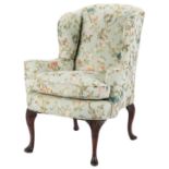 English Queen Anne Style Carved Wingback Chair