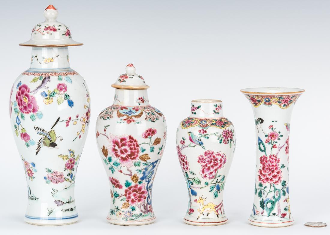 4 Famille Rose Export Porcelain Vases