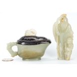 2 Chinese Carved Jade Items, Libation Cup & Scholars