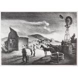 Thomas Hart Benton Lithograph, The Corral