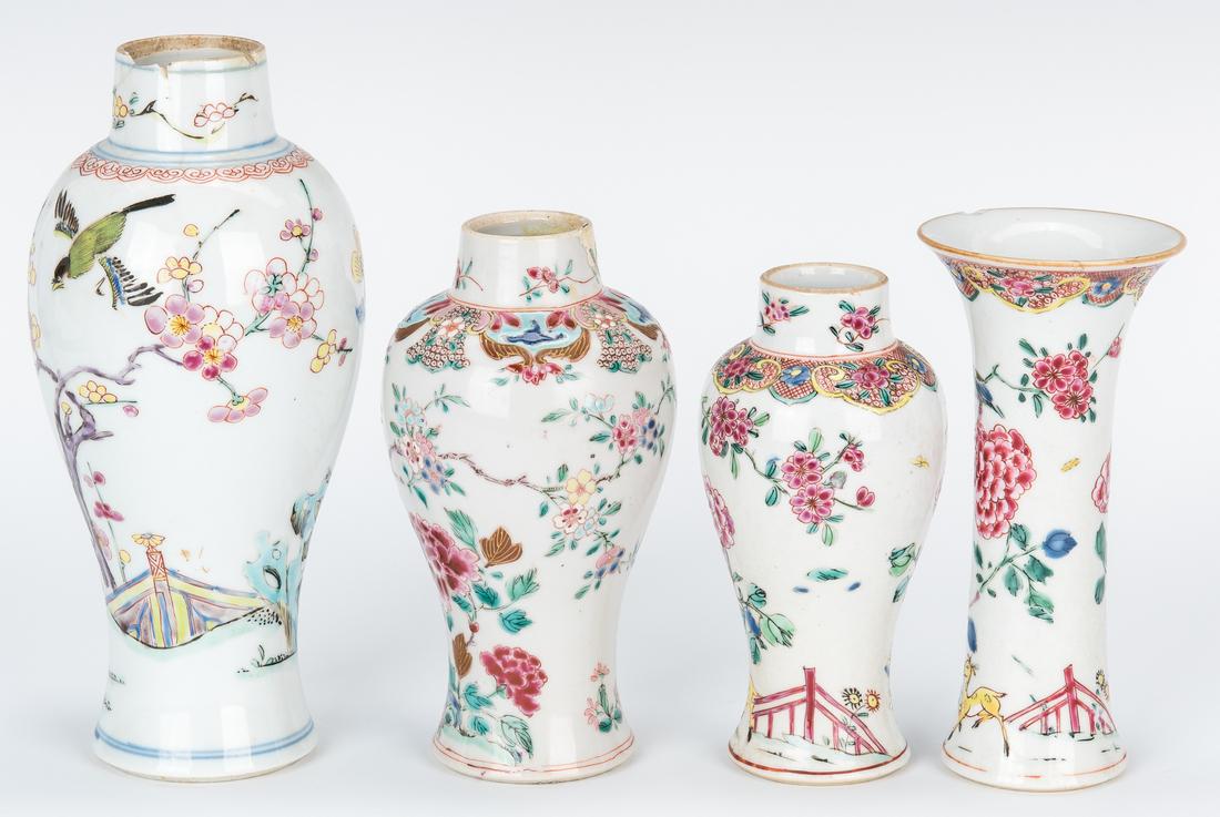 4 Famille Rose Export Porcelain Vases - Image 4 of 21