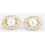 Pair of Trio 18K Pearl Diamond Shell Earrings