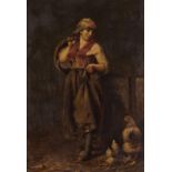 Italian Peasant Girl Feeding Chickens, Attr. Vince