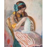 Henri Lebasque O/C, Girl Sewing