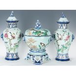 Gien, France Chinoiserie Faience, 3 Garniture Items