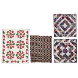 Coverlet and 3 quilts inc. Early TN Princess Feather & 2 Log Cabin