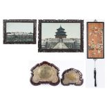 2 Framed Chinese Photos, 1 Hardstone Plaque & 2 Presentation Plaques