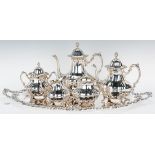 Poole Sterling Tea Set w/ Sterling Tray, Lancaster Rose