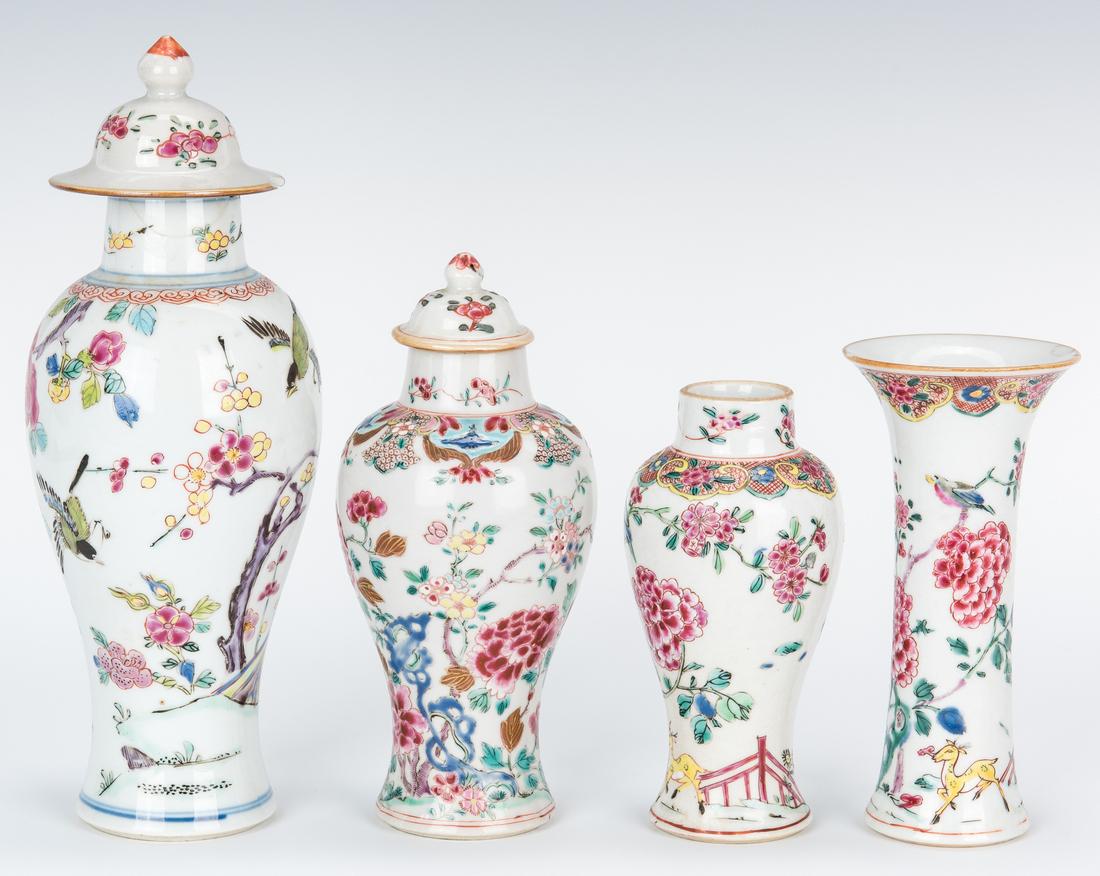 4 Famille Rose Export Porcelain Vases - Image 3 of 21