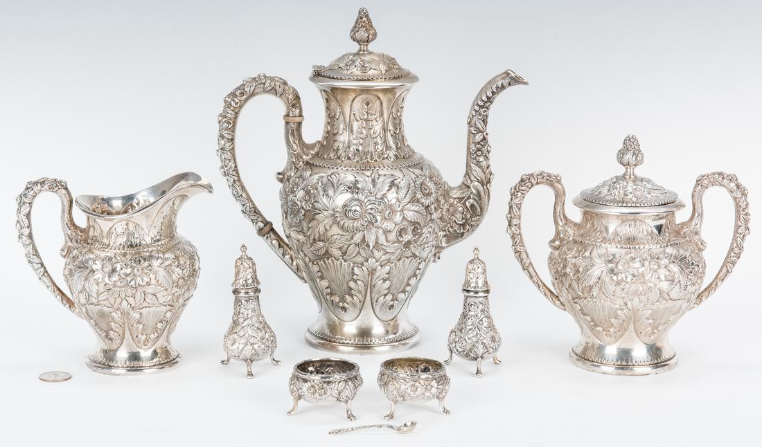 3 Pc. Kirk Repousse Silver Tea Set & more