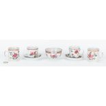 7 Famille Rose Porcelain Tea Cups, Saucers