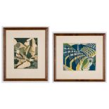 2 Ursula Fookes Linocuts, Built Up Town & Pastoral Scene