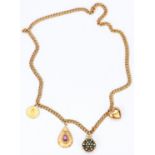 14K gold chain with 4 charms incl. coin