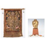6 Asian Decorative Items, incl. Thangka