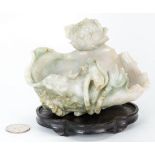 Carved Jade Lotus Blossom Bowl w/ Stand