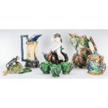 8 Items Majolica: Palissy, Monkeys, Cherubs