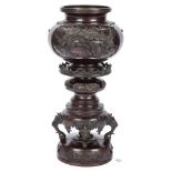 Japanese Meiji Bronze Pedestal Urn