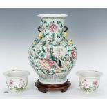 Chinese Famille Rose Vase with Small Cache Pots