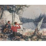 Herbert Rudeen Watercolor Painting, Moose Calling