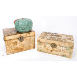 Chinese Storage Basket w/ White Jade & 2 Chinese Chests