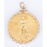 1924 $20 Saint-Gaudens Gold Coin, Mounted