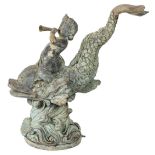 Figural Cherub & Fish Garden Fountain