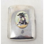 A silver cigarette case, Birmingham 1905, later applied a Suffragette cat plaque