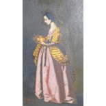 F Zamora, after Zurbaran, S Dorotea, 28.5 x 17 cm, and a pair of similar full length portraits by