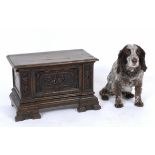 A 17th century Italian walnut Cassone, of small proportions, with a hinged top and a fall front,