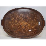 A 19th century Dutch walnut oval tray, with floral marquetry inlaid decoration, 62 cm wide