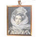 A portrait miniature, of a lady wearing a veil, en grisaille, 6.5 x 5 cm
