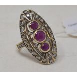 A 9ct gold, ruby and diamond panel ring, approx. ring size O Modern