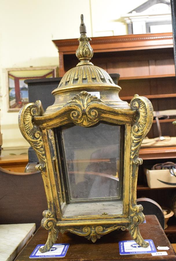 An 18th century style carved giltwood lantern, of tapering square form, 65 cm high (over hook)