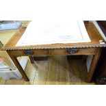 A late 18th century style mahogany table, with two frieze drawers, on chamfered square legs, 110