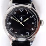 A gentleman's stainless steel military issue type wristwatch, the black dial with Arabic numerals