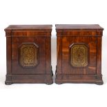 A pair of cabinets, of inverted breakfront form, veneered in rosewood, each door inset a Boulle