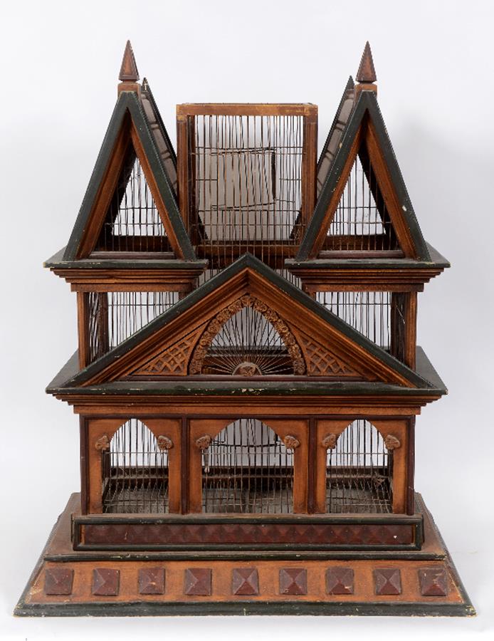 A 19th century birdcage, with painted decoration, 81 cm wide See illustration