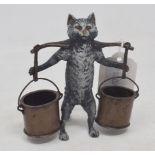 A painted bronze cat, carrying water buckets, 10.5 cm high Modern