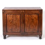 An early 19th century mahogany collectors cabinet, cross banded, having a pair of panel doors