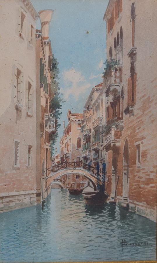 Andrea Biondetti, a view of a Venetian canal, watercolour, signed, 25 x 15 cm