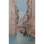 Andrea Biondetti, a view of a Venetian canal, watercolour, signed, 25 x 15 cm