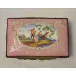 An 18th century enamel box and cover, losses, repairs and damages, 13.5 cm wide