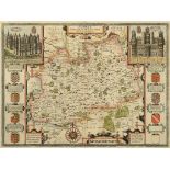 Surrey. A John Speed coloured map, Surrey Described And Divided Into Hundreds, with vignettes of