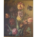 J Bentick, still life of tulips, oil on panel, signed, 27, 45 x 37 cm