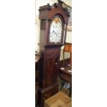 A longcase clock, the 34 cm arched square painted dial signed S Kellett (?) Bredbury, with a phase