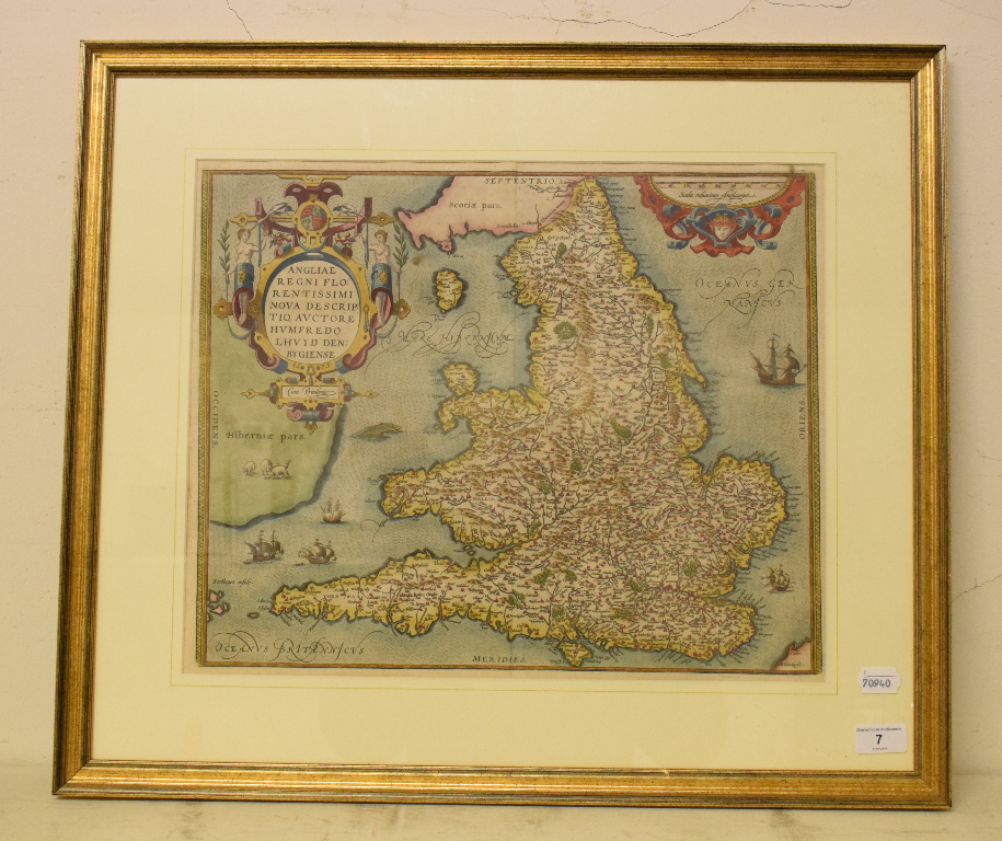 England and Wales. From Ortelius' Theatrum Orbis Terrarum, Angliae regni Florentissimi Nova - Image 2 of 3