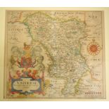 Derbyshire. A Christopher Saxton coloured map, Universi, Derbiensis Comitatus Qui Olim Coritanorum