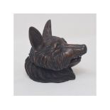A carved wood inkwell, in the form of a fox head, 8.5 cm high Modern