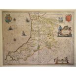 Cardiganshire. A Jan Jansson tinted map, Cardiganensis Comitatus; Anglis Cardigan Shire, mounted,